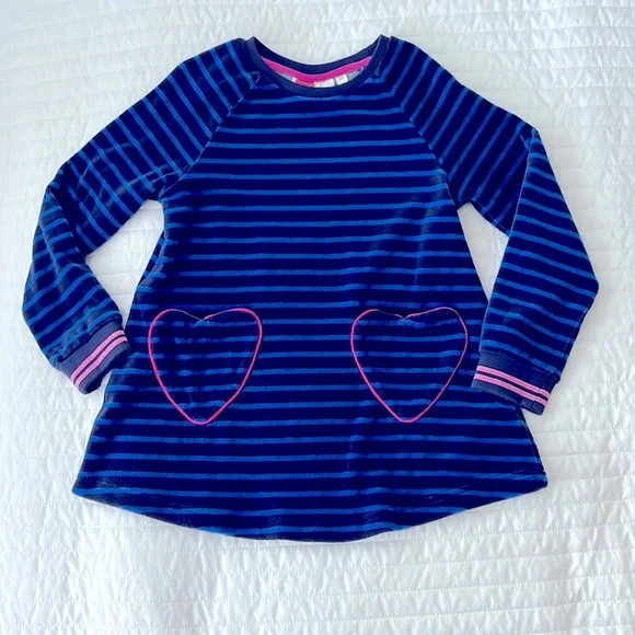 Mini Boden | Dresses | Mini Boden Girls Striped Velour Heart Pocket Dress |  Poshmark